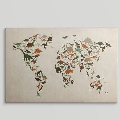 &Dinosaur Map of The World& by Linda Graphic Art Print Zoomie Kids Format: Canvas, Size: 16x22 H x 24x22 W x 1.5x22 D GXX1_X9DEC24